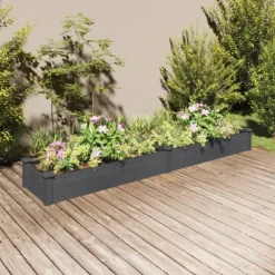 Plantekasse med foring i fyrretræ - Højbed | Størrelse: 240x45x25 cm | Farve: Grå