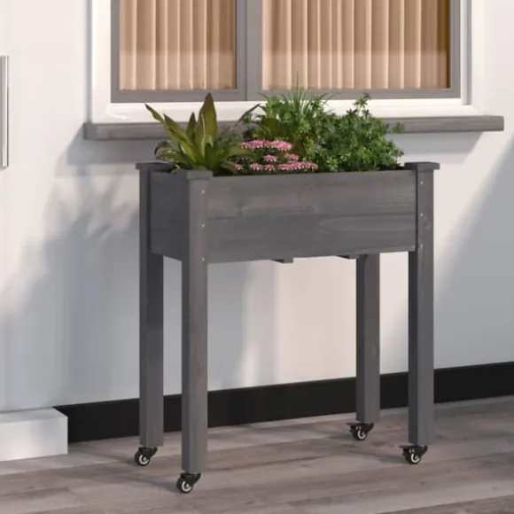 Plantekasse med foring 71x37x80 cm massivt fyrretræ grå - Plantekasse - Plantekasser - Home & Living