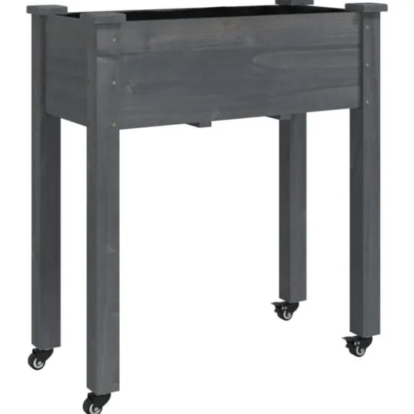 Plantekasse med foring 71x37x80 cm massivt fyrretræ grå - Plantekasse - Plantekasser - Home & Living