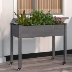 Plantekasse med foring 118x59x80 cm massivt fyrretræ grå - Plantekasse - Plantekasser - Home & Living