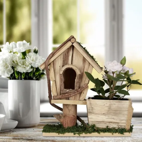 Plantekasse med fuglehus, 25x23x12 cm, Natur