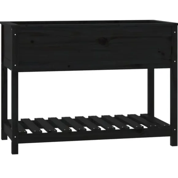 Plantekasse med hylde i massivt fyrretræ - Ergonomisk design | Størrelse: 111,5x54x81 cm | Farve: Sort