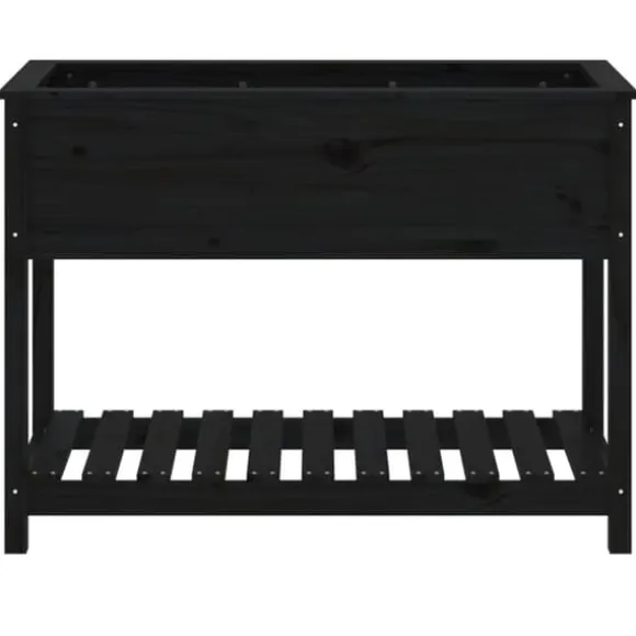 Plantekasse med hylde i massivt fyrretræ - Ergonomisk design | Størrelse: 111,5x54x81 cm | Farve: Sort