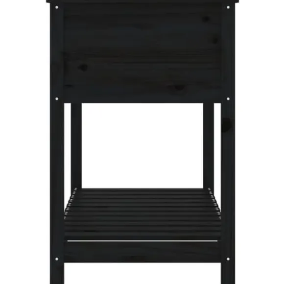 Plantekasse med hylde i massivt fyrretræ - Ergonomisk design | Størrelse: 111,5x54x81 cm | Farve: Sort