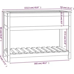 Plantekasse med hylde i massivt fyrretræ - Ergonomisk design | Størrelse: 111,5x54x81 cm | Farve: Sort