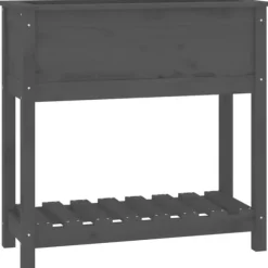 Plantekasse med hylde i massivt fyrretræ - Ergonomisk højbed | Størrelse: 82,5x34,5x81 cm | Farve: Grå