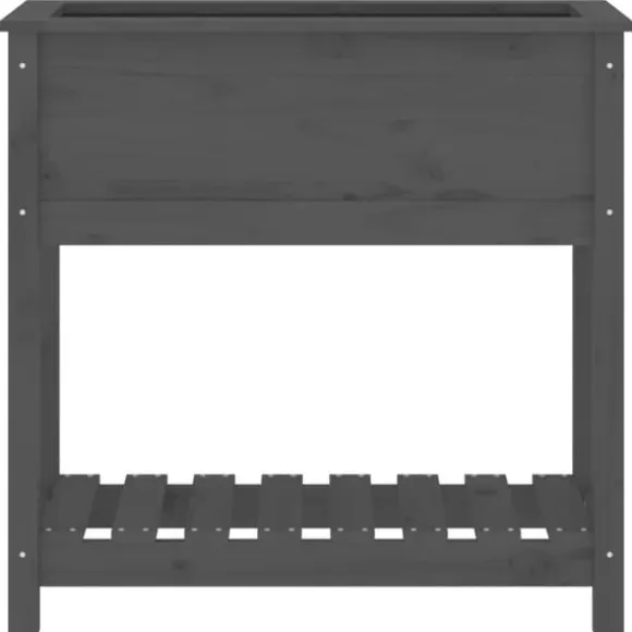 Plantekasse med hylde i massivt fyrretræ - Ergonomisk højbed | Størrelse: 82,5x34,5x81 cm | Farve: Grå