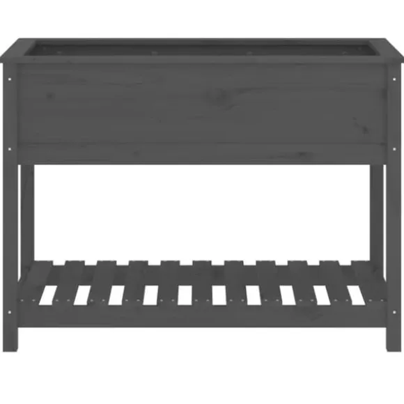 Plantekasse med hylde i massivt fyrretræ - Højbed til blomster | 111,5x54x81 cm | Farve: Grå