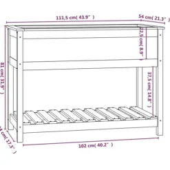 Plantekasse med hylde i massivt fyrretræ - Højbed til blomster | 111,5x54x81 cm | Farve: Grå