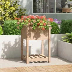 Plantekasse med hylde i massivt fyrretræ | Størrelse: 54x54x81 cm