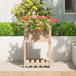 Plantekasse med hylde i massivt fyrretræ | Størrelse: 54x54x81 cm