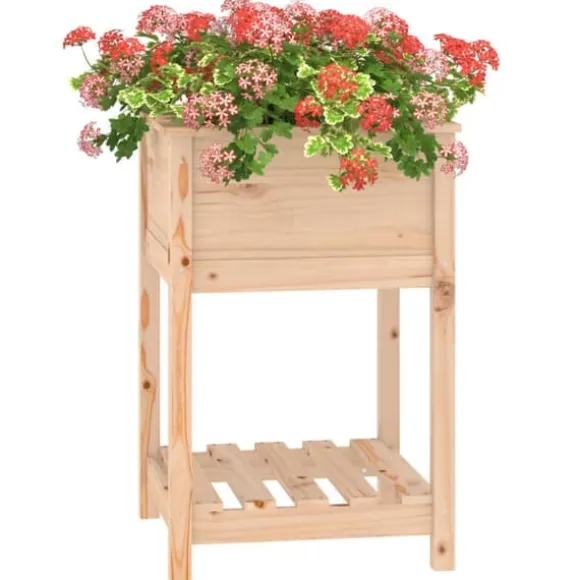 Plantekasse med hylde i massivt fyrretræ | Størrelse: 54x54x81 cm