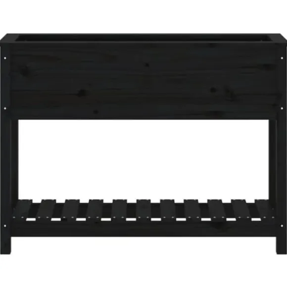 Plantekasse med hylde i massivt fyrretræ - Ergonomisk design | Størrelse: 111,5x34,5x81 cm | Farve: Sort
