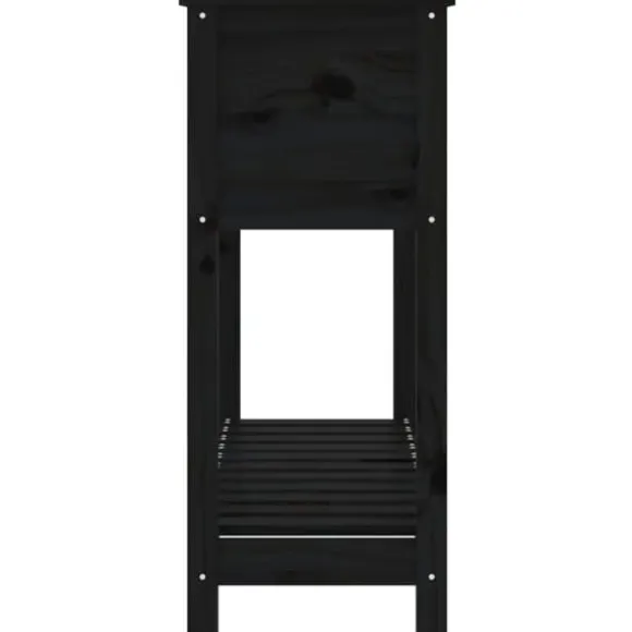 Plantekasse med hylde i massivt fyrretræ - Ergonomisk design | Størrelse: 111,5x34,5x81 cm | Farve: Sort
