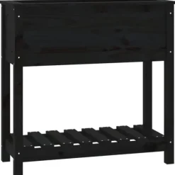Plantekasse med hylde i massivt fyrretræ - Ergonomisk design | Størrelse: 82,5x34,5x81 cm | Farve: Sort