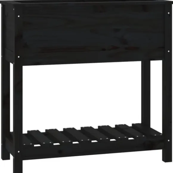 Plantekasse med hylde i massivt fyrretræ - Ergonomisk design | Størrelse: 82,5x34,5x81 cm | Farve: Sort