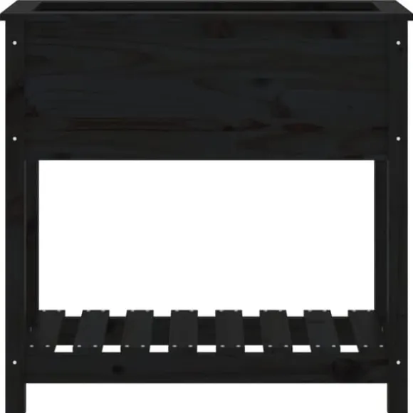 Plantekasse med hylde i massivt fyrretræ - Ergonomisk design | Størrelse: 82,5x34,5x81 cm | Farve: Sort
