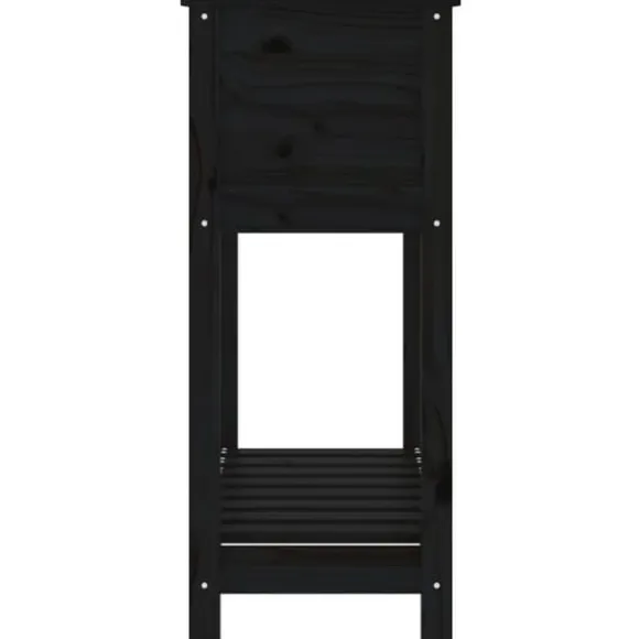 Plantekasse med hylde i massivt fyrretræ - Ergonomisk design | Størrelse: 82,5x34,5x81 cm | Farve: Sort