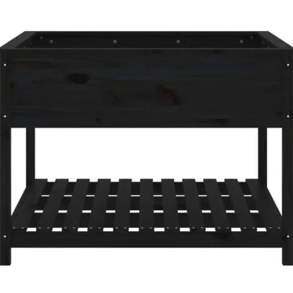 Plantekasse med hylde i massivt fyrretræ - Ergonomisk højbed | Størrelse: 111,5x111,5x81 cm | Farve: Sort