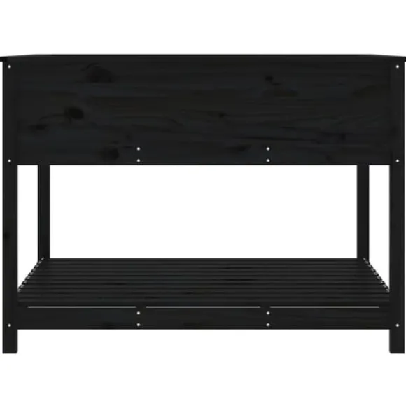 Plantekasse med hylde i massivt fyrretræ - Ergonomisk højbed | Størrelse: 111,5x111,5x81 cm | Farve: Sort