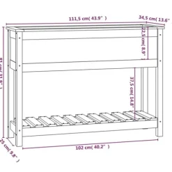Plantekasse med hylde i massivt fyrretræ - Ergonomisk højbed | Størrelse: 111,5x34,5x81 cm | Farve: Grå