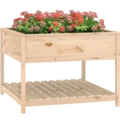 Plantekasse med hylde i massivt fyrretræ - Højbed | Størrelse: 111,5x111,5x81 cm