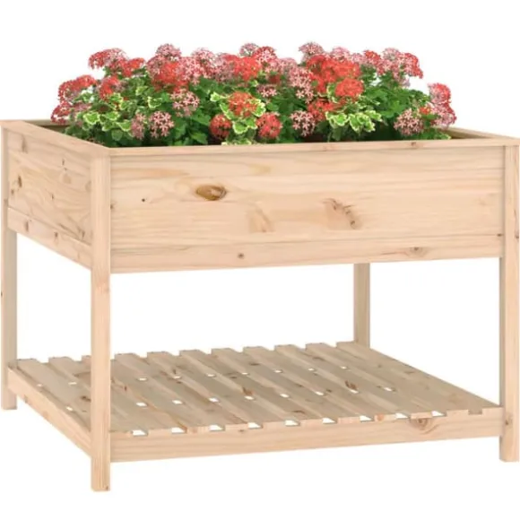 Plantekasse med hylde i massivt fyrretræ - Højbed | Størrelse: 111,5x111,5x81 cm