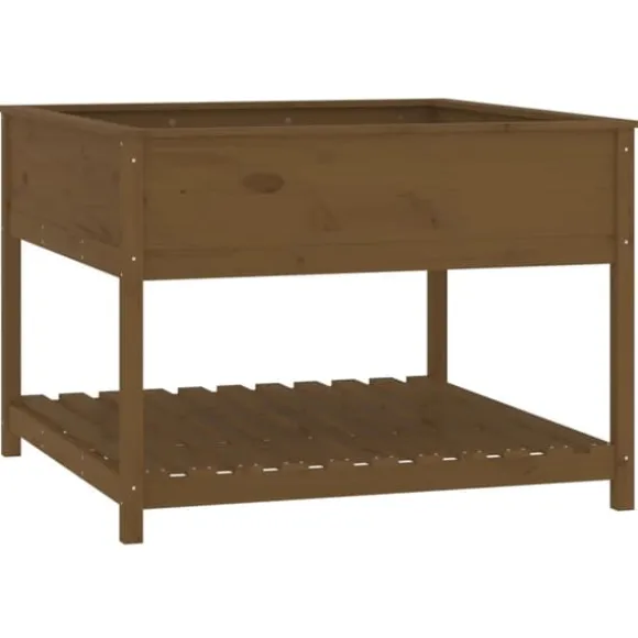 Plantekasse med hylde i massivt fyrretræ - Ergonomisk | Størrelse: 111,5x111,5x81 cm | Farve: Brun