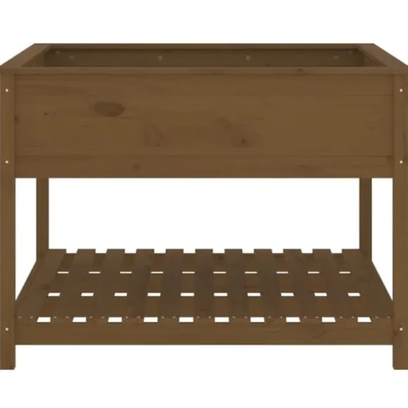 Plantekasse med hylde i massivt fyrretræ - Ergonomisk | Størrelse: 111,5x111,5x81 cm | Farve: Brun