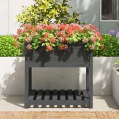 Plantekasse med hylde 82,5x82,5x81 cm massivt fyrretræ grå - Plantekasse - Plantekasser - Home & Living
