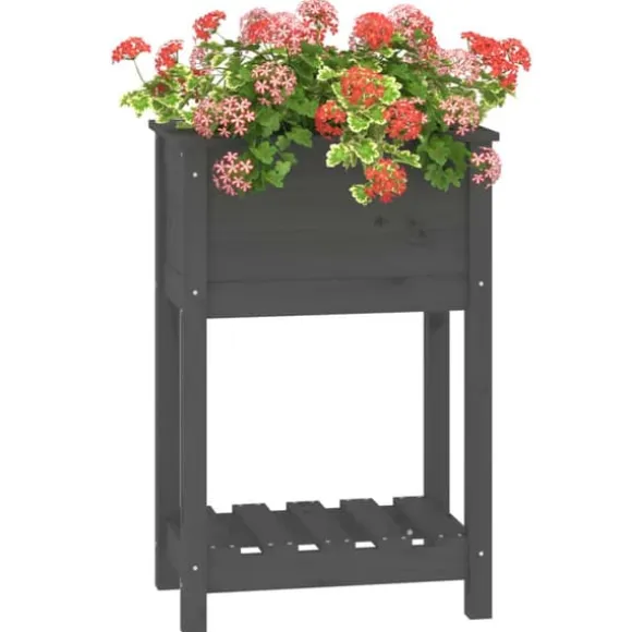 Plantekasse med hylde 54x34,5x81 cm massivt fyrretræ grå - Plantekasse - Plantekasser - Home & Living