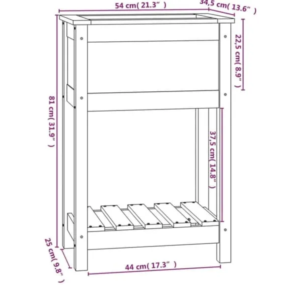 Plantekasse med hylde 54x34,5x81 cm massivt fyrretræ grå - Plantekasse - Plantekasser - Home & Living