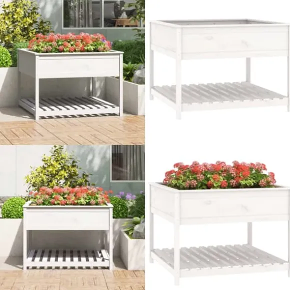 Plantekasse med hylde 111,5x111,5x81 cm massivt fyrretræ hvid - Plantekasse - Plantekasser - Home & Living