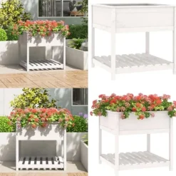 Plantekasse med hylde 82,5x82,5x81 cm massivt fyrretræ hvid - Plantekasse - Plantekasser - Home & Living