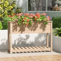 Plantekasse med hylde 111,5x34,5x81 cm massivt fyrretræ - Plantekasse - Plantekasser - Home & Living