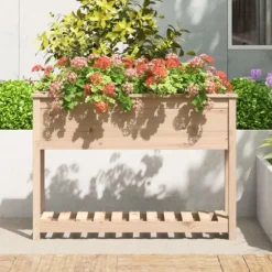 Plantekasse med hylde 111,5x34,5x81 cm massivt fyrretræ - Plantekasse - Plantekasser - Home & Living