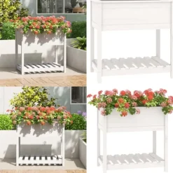 Plantekasse med hylde 82,5x54x81 cm massivt fyrretræ hvid - Plantekasse - Plantekasser - Home & Living