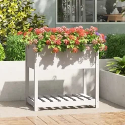 Plantekasse med hylde 82,5x54x81 cm massivt fyrretræ hvid - Plantekasse - Plantekasser - Home & Living