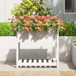 Plantekasse med hylde 82,5x54x81 cm massivt fyrretræ hvid - Plantekasse - Plantekasser - Home & Living