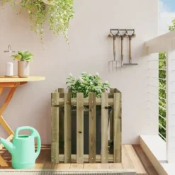 Plantekasse med stakitdesign - Imprægneret fyrretræ | Størrelse: 60x60x60 cm