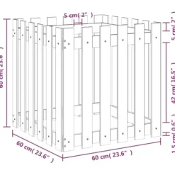 Plantekasse med stakitdesign - Imprægneret fyrretræ | Størrelse: 60x60x60 cm