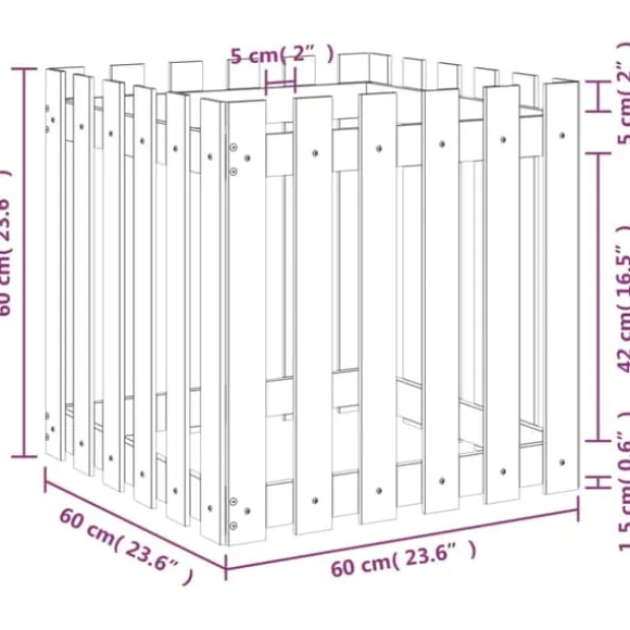 Plantekasse med stakitdesign - Imprægneret fyrretræ | Størrelse: 60x60x60 cm