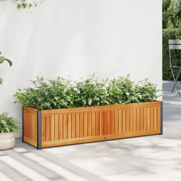 Plantekasse 110x30x27,5 cm i massivt akacietræ og stål | Farve: Natural | Størrelse: 110x30x27,5 cm