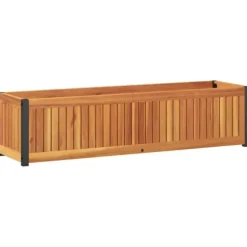 Plantekasse 110x30x27,5 cm i massivt akacietræ og stål | Farve: Natural | Størrelse: 110x30x27,5 cm