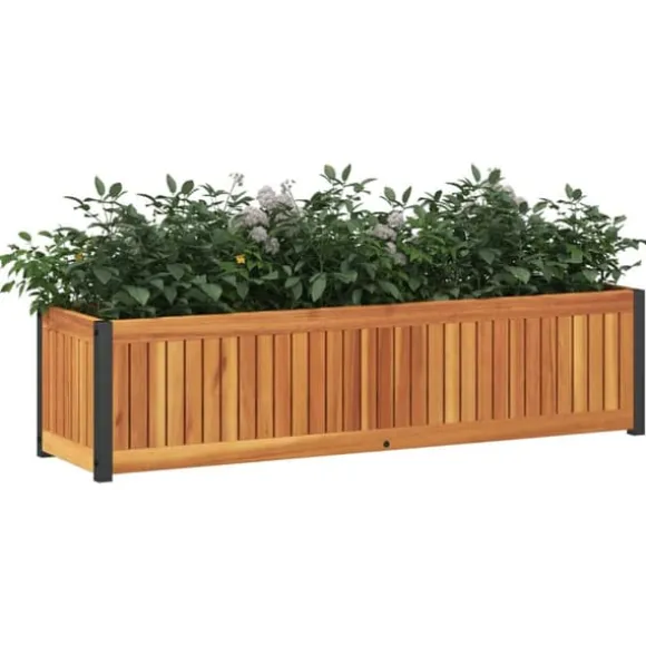 Plantekasse 110x30x27,5 cm i massivt akacietræ og stål | Farve: Natural | Størrelse: 110x30x27,5 cm