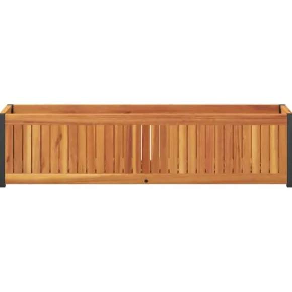 Plantekasse 110x30x27,5 cm i massivt akacietræ og stål | Farve: Natural | Størrelse: 110x30x27,5 cm