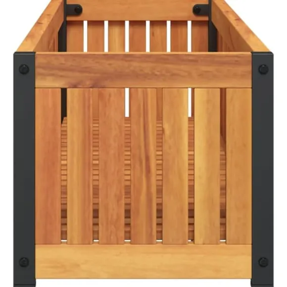 Plantekasse 110x30x27,5 cm i massivt akacietræ og stål | Farve: Natural | Størrelse: 110x30x27,5 cm