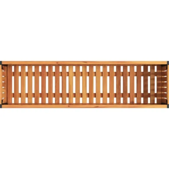 Plantekasse 110x30x27,5 cm i massivt akacietræ og stål | Farve: Natural | Størrelse: 110x30x27,5 cm
