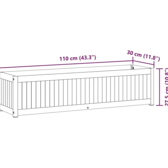 Plantekasse 110x30x27,5 cm i massivt akacietræ og stål | Farve: Natural | Størrelse: 110x30x27,5 cm