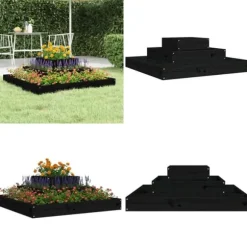 Plantekasse 80x80x27 cm massivt fyrretræ sort - Plantekasse - Plantekasser - Home & Living